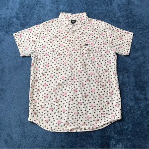 RVCA short sleeve button down shirt with cherry blossom print
